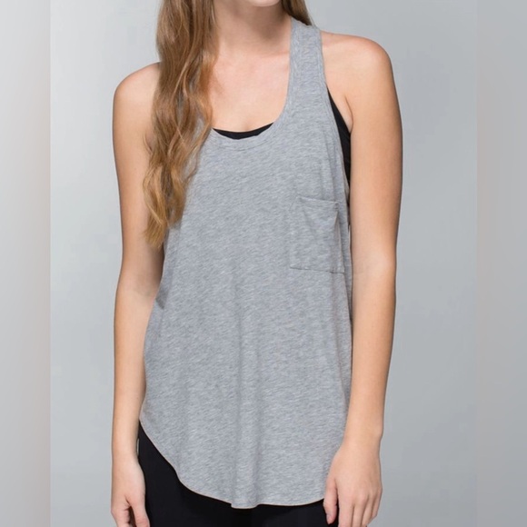 Lululemon Heather Gray Yogi Racerback Pocket Tank Top Women’s Size Small - Picture 1 of 7
